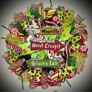 Grinch Christmas wreath XL 22 inch handmade grinch decorations Whoville
